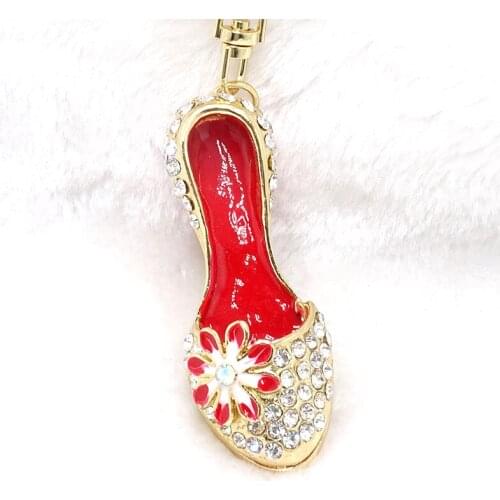 XDPQQ Fashion red paint high heel keychain alloy gold three-dimensional red painted petal car keychain ladies bag keychain
