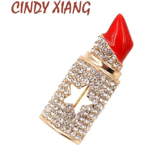 CINDY XIANG Rhinestone Lipstick Brooches for Women Sexy Fashion Jewelry Elegant Statement Brooch Pins 2017 Summer Design Brooch