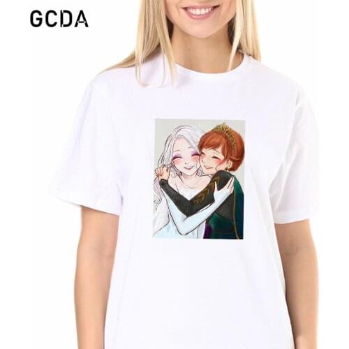 Elsa and Ann Print Vogue Fashion Tops Tumblr Tshirts Women Clothes Ladies Graphic Female Tee T-Shirt