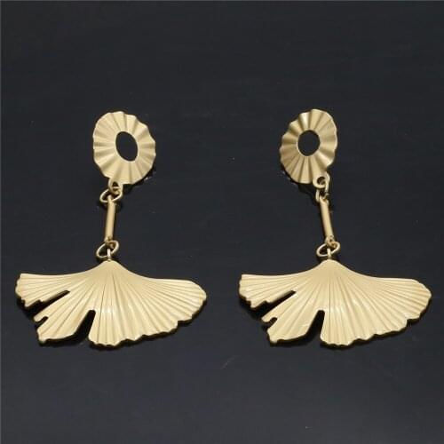 Flower Dangle Ginkgo Leaf Gold Color Trendy Geometric Statement Earring Women Girl Hanging Fashion Jewelry Drop Earrings