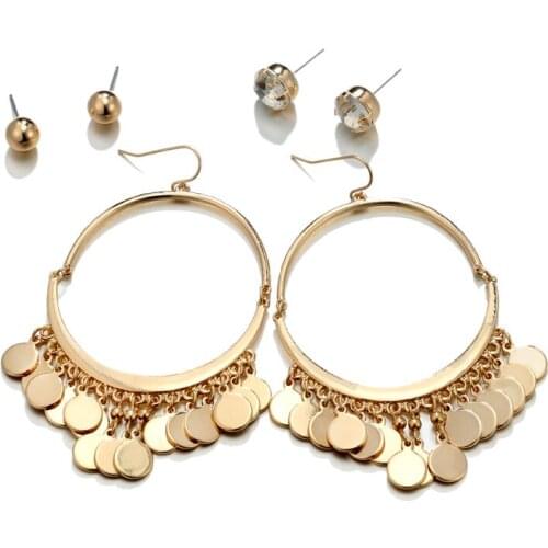 Turkish Coin Disc Crystal Long Drop Tassel Earring for Women Boho Geometrical Satement Metal Dangle Earrings Ethnic Jewelry