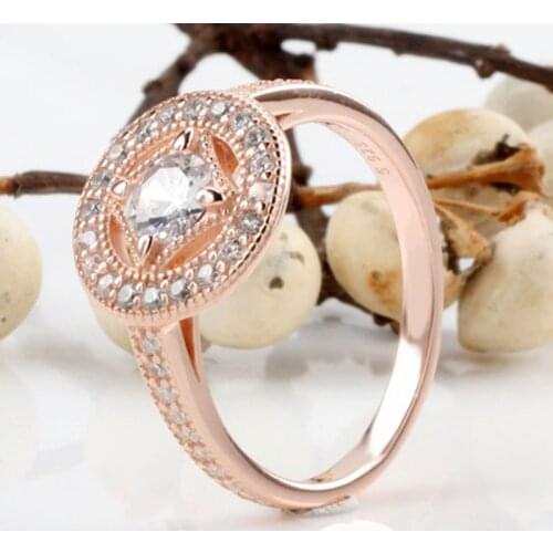 Original Rose Vintage Pave Allure Rings With Crystal For Women 925 Sterling Silver Ring Wedding Party Gift Fine Europe Jewelry