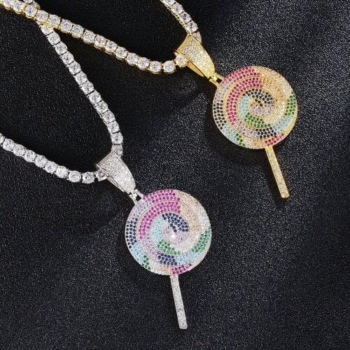 Gold Silver Color Iced Out Necklaces Fashion AAA Zircon Pendant Lollipop Pendants Jewelry Mens Hiphop Chains Drop Shipping