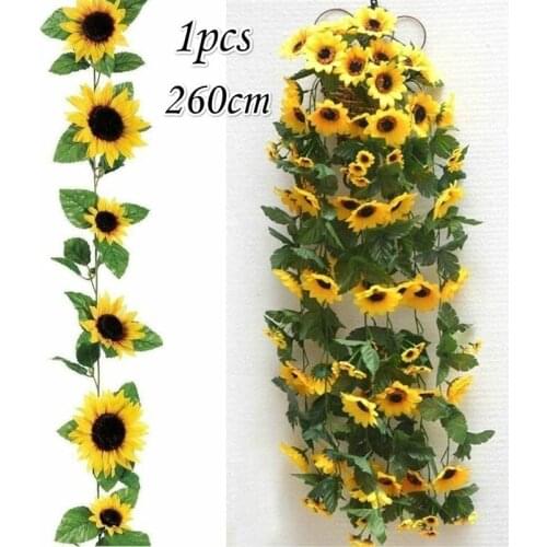 1pcs 260cm Artificial Yellow Sunflower Garland Flower Vine Wedding Floral Arch Decor Silk