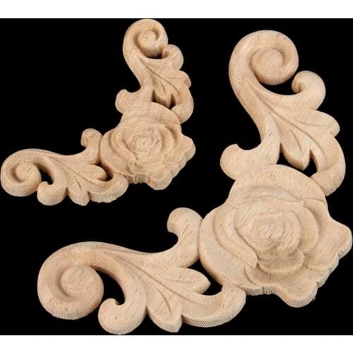 1Pc Woodcarving Decal Corner Applique Frame Door Decorate Wall Doors Furniture Decorative Figurines Wooden Miniatures 8/10cm