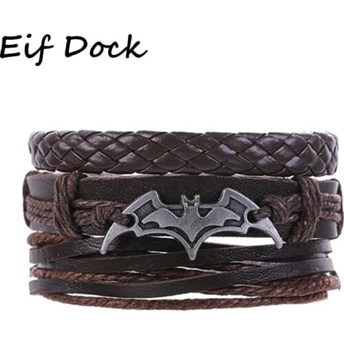 3 Pcs/set Weave Rope Weave Believe Brown Bat Charm Leather Bracelets Men Women Bangles Homme Femme Male Jewellery Pulseras