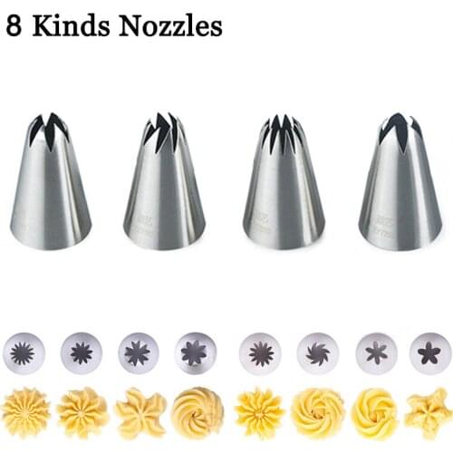 4+10pcs Cake Pastry Nozzles Set Stainless Steel Nozzles For Confectionery Kitchen Accessories Bake Tool Cream Piping Nozzles Set