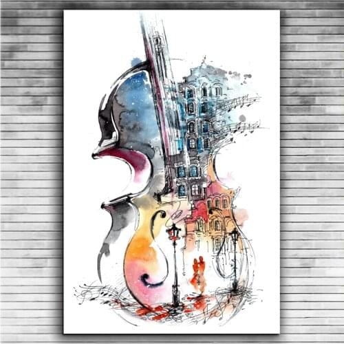 Watercolor Guitar Abstract Landscape Wall Art Canvas Painting Nordic Posters And Prints Wall Pictures For Living Room Decor