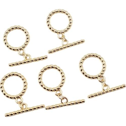 APDGG 5 Pcs Jewelry Findings 20MM Circle Round OT Clasps Gold Plated For Pearl Bracelets Necklaces Making DIY Craft Accessories