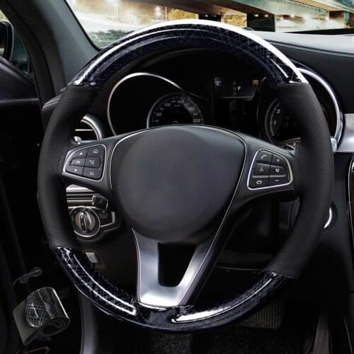 Car Steering Wheel Cover High Quality Non-slip Microfiber Crystal Mesh Material 38cm Hand Stitched Steering Wheel Braided Line