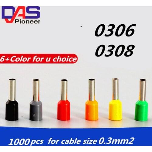 E0306 1000pcs/bag electrical Terminal Wire ferrules Copper Crimp Connector