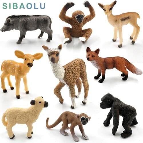 Simulation cute animal model figurine Mini Alpaca Warthog Chimpanzee Sheep Deer Fox Antelope Monkey Gibbon fairy home decor toys