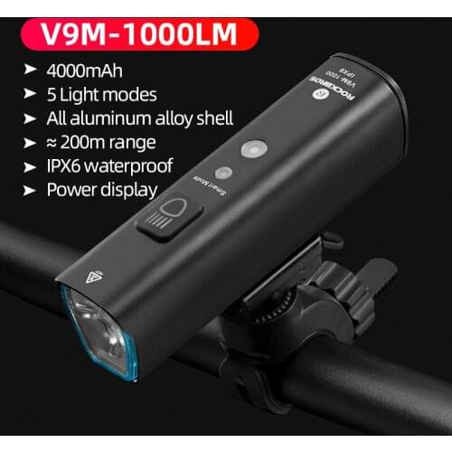 ROCKBROS Shake Sensing Bike Light 1000Lumen Intelligent Bicycle Lamp LED Flashlight Lantern Bicycle Accessories Bike Front Light