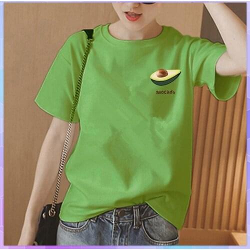 Avocado Letter Oversized T-shirt Womens Cotton Tee Shirt Female Short Sleeve Top Summer Korean Loose Tops White T-shirts