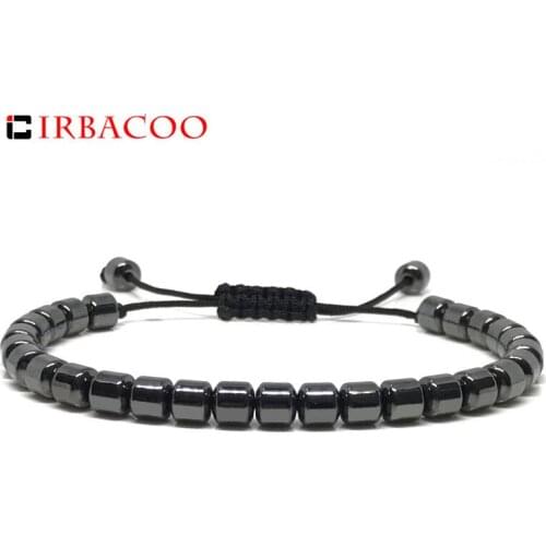 IRBACOO 2020 New Fashion Men Bracelet 6mm Tube Hematite Stone Beads For Men Weave Macrame Bracelets Jewelry Gift