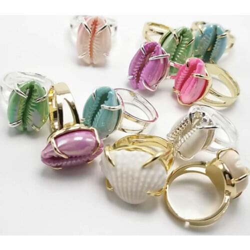Multi-colored shells Gold Sliver Shell Ring Summer Beach Conch Finger Ring For Women Girl Charming Finger Jewelry Accessories