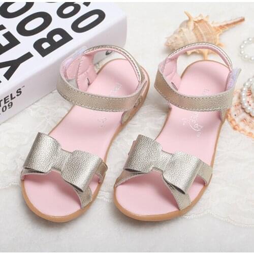 Leather sandals girls 2018 100% soft leather bowtie in summer the new girls children beach shoes kids sport sandals princesss
