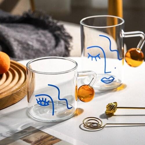 Ball Handle Mugs Tea Coffee Cup Milk Couple Glass Mugs Creative Face Art Breakfast Milk Tea Juice Beer Cup Birthday Gifts