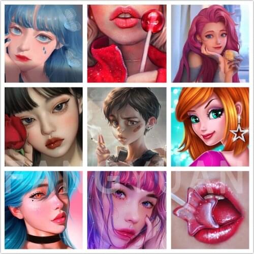 Square/round Diamond Embroidery Cross Stitch Cartoon Girl 5D Diy Diamond Painting Anime Lady Rhinestone Mosaic Set Wall Poster H
