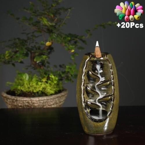 Best Sellers) Gift 20Pcs Incense Cones Creative Backflow Incense Burner Waterfall Incense Censer Aromatherapy Furnace Aromatic