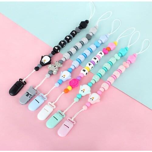 Cute Baby Pacifier Clips Teether Chain Silicone Food Grade Baby Oral Care Product for Infant Personalised Name Dummy Holder Toys