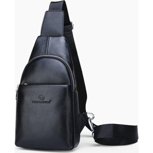 Black Genuine Leather chest bag for men casual messenger bags fashion mens chest pack large capacity Business bags