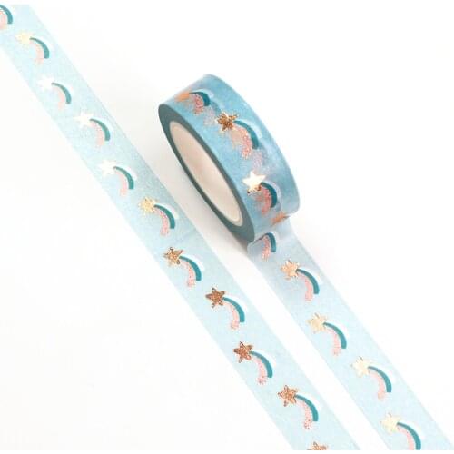 NEW 10pcs/Lot Decorative Cute Gold Foil Shooting Stars on Blue Washi Tapes DIY Planner Stickers Adhesive Masking Tape Stationery