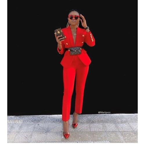 New Fashion Woman Suit High Quality Pants Blazer Set Red Pink Jacket & Pant 2020 Offic Wear High Quality