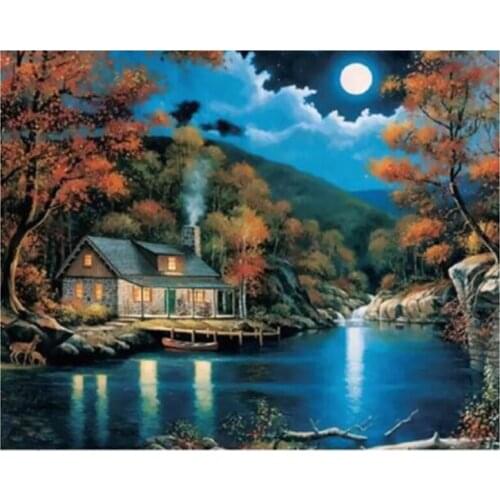 Oneroom moon oil paint coloring by number drawing 5D Diy diamond painting landscap wall decor picture on canvas river
