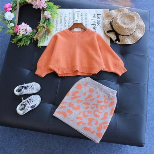 Autumn and spring Mom and girl clothes new baby long sleeve sweater set childrens orange knit suit girls warm clothes set#0071