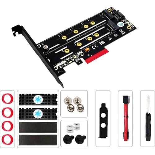 Riser Card PCIE to M2 Adapter Expansion Cards PCI-E X4 3.0 M.2 SSD SATA/NVME Protocol SSD Adapter M key/B key with 2pcs Heatsink