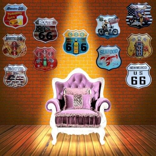 ROUTE 66 Plaque Metal Vintage Irregular Tin Signs Wall Garage Pub Home Restaurant Art Decor 30CM U-3