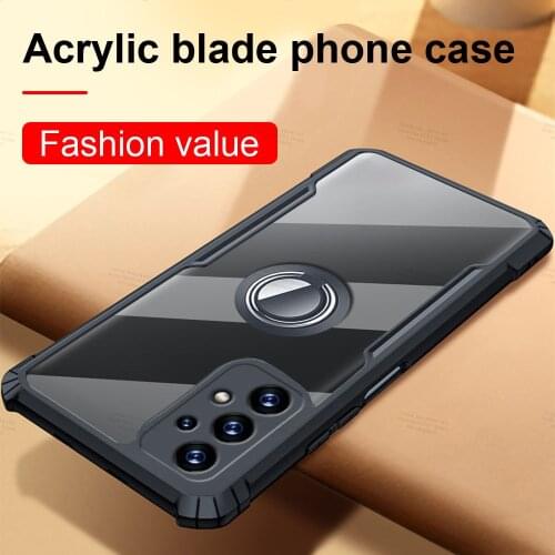 Silicone Edge Acrylic Back Cover For Samsung Galaxy A32 A52 A72 A22 A42 5G A12 Shockproof Stand Ring Cover For Galaxy A32 Coque
