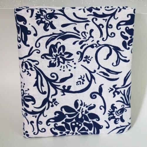 Chinese Ethnic Blue White Fabric Cotton Flax Textile 100cm*145cm