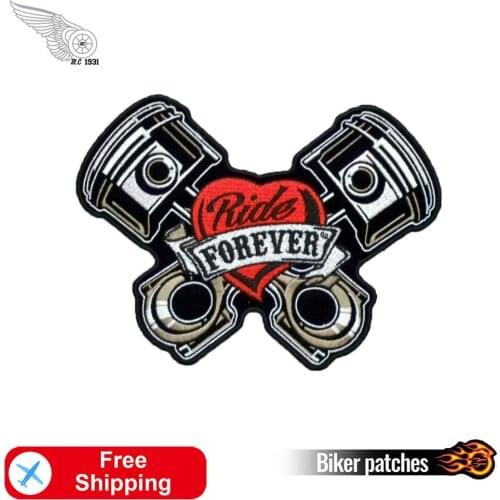 Ride Forever Piston Embroidered Patch MC Motorcycle Club Rider Biker Patches for Clothing Iron on Badges Vest Jacket Sticker