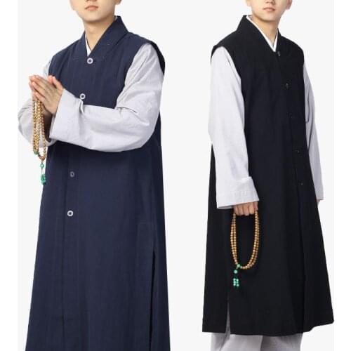 Unisex Spring&Autumn full cotton zen lay meditation buddha clothing buddhism robe shaolin monk gown kung fu suits black/red