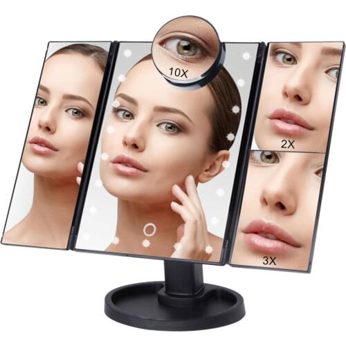 Touch Screen Makeup Mirror with 22 LED Light 1X/2X/3X/10X Magnifying Glass Compact Vanity Mirror Flexible Cosmetics Mirrors Make