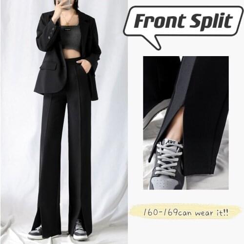 Bella new Vintage Long Flare Pant Korean Streetwear Sexy High elastic Waist Trousers Casual Front Split Bell Bottom Long Pant