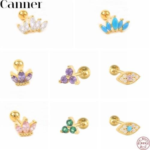 Canner 1PC S925 Sterling Silver Eyes Stud Earrings Helix Geometric Shape Piercing Earrings For Women Jewelry Cartilage Aretes