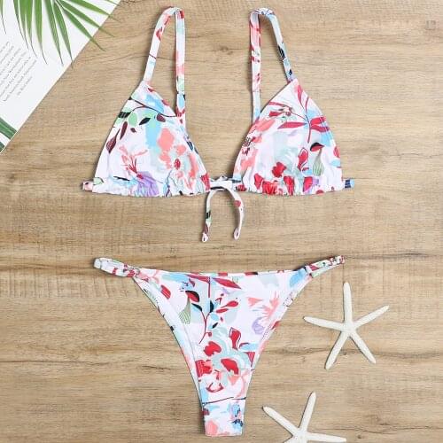 2021 New Swimsuit Sexy Lace-Up Print Split Swimsuit Women Three-Point Bikini Bikini Sets SW246