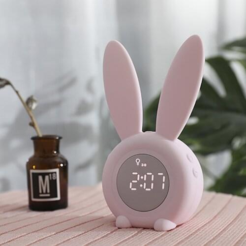 Fast shipping Despertador infantil Creative Kawaii Rabbit Table clock Alarm Clock LED Digital Snooze Cartoon Electronic Clock
