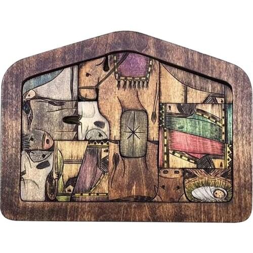 1 Set Wooden Puzzle Creative Develop Problem-solving Ability Primary Color Wood Burned Design Educational Toy Jigsaw for Home