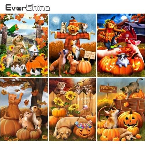 EverShine 5D Diamond Painting Cartoon Diamond Embroidery Halloween Cross Stitch Kit Rhinestones Art Cat Needlework Child Gift