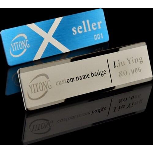1pc custom metal name tag 70*20mm ID badge laser engraved pin business name badge