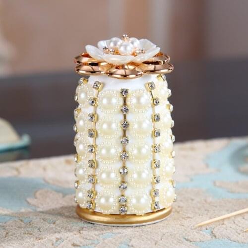 European-Style Ceramic Living Room Diamond-Studded Toothpick Box Toothpick Jar Household Cotton Swab Holder Desktop Decoration