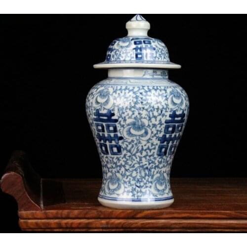 Chinese Blue and White Porcelain Vase Retro Painted Living Room TV Cabinet Flower Vases Hotel Desktop Dried Flowers Organizer