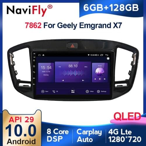 New 6GB+128GB Octa Core QLED 1280*720 Android 10 Car Radio Navigation GPS Player For Geely Emgrand X7 2014 - 2020 No 2 Din DVD