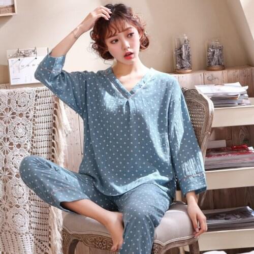 Pajamas polka dots elegant home wear casual loose spring and autumn ladies pijamas summer cotton pajamas suit fashion hot sale