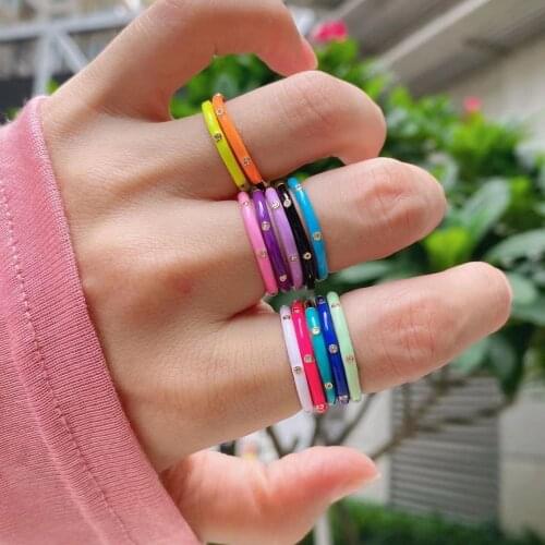 10Pcs 2021 Trend Minimalist Geometric Multiclolor Enamel Rings Female CZ Crystal Finger Stacking Ring Jewelry Gifts