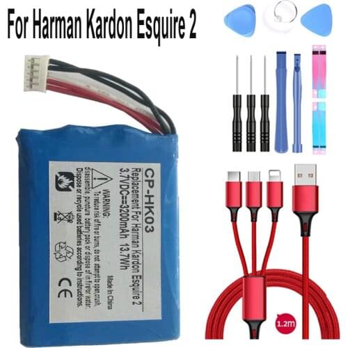 100% NEW Battery for Harman Kardon Esquire 2 Speaker 3.7V 3200mAh New Li-Po Li Polymer Rechargeable Batteria+USB cable+toolkit